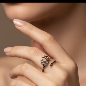 Lotus Flower Stainless Steel Minimalist Adjustable Wrap Ring